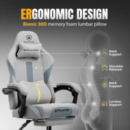 Luckracer Fabric Gaming Chair, Ergonomic Computer Chair With Footrest Lumbar Support Heavy Duty Svivel Office Desk Chairs, Grey - thumbnail 2