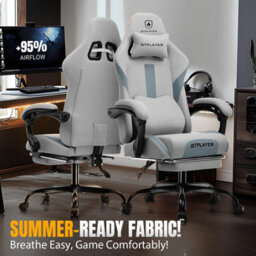 Luckracer Fabric Gaming Chair, Ergonomic Computer Chair With Footrest Lumbar Support Heavy Duty Svivel Office Desk Chairs, Grey - thumbnail 4