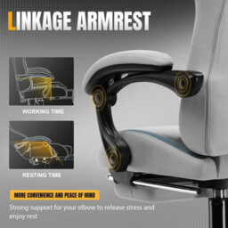 Luckracer Fabric Gaming Chair, Ergonomic Computer Chair With Footrest Lumbar Support Heavy Duty Svivel Office Desk Chairs, Grey - thumbnail 5