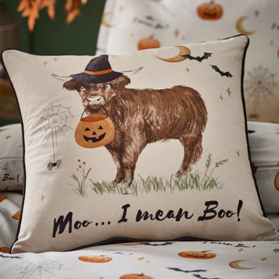 Catherine Lansfield Halloween Highland Cow Soft Touch 45X45Cm Cushion Natural - image 1