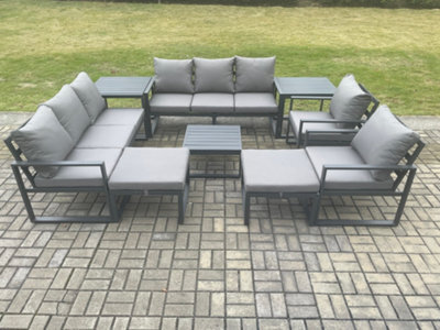 Fimous Aluminium Patio Outdoor Garden Furniture Lounge Sofa Set With Coffee Table 2 Chairs 2 Side Tables 2 Big Footstool - image 1