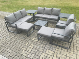 Fimous Aluminium Patio Outdoor Garden Furniture Lounge Sofa Set With Coffee Table 2 Chairs 2 Side Tables 2 Big Footstool - thumbnail 2