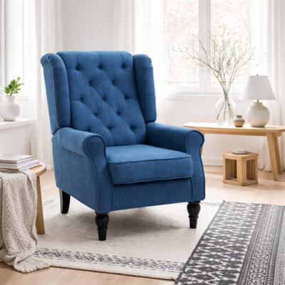 Wyld Haus Letofi Blue Wingback Accent Chair With Button-Tufted Upholstery And Piped Arms - image 1