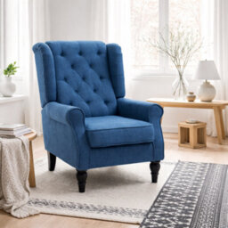 Wyld Haus Letofi Blue Wingback Accent Chair With Button-Tufted Upholstery And Piped Arms - thumbnail 1