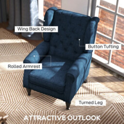 Wyld Haus Letofi Blue Wingback Accent Chair With Button-Tufted Upholstery And Piped Arms - thumbnail 4
