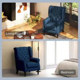 Wyld Haus Letofi Blue Wingback Accent Chair With Button-Tufted Upholstery And Piped Arms - thumbnail 8