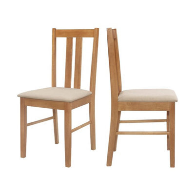 Dining Chairs,x2 Light Oak Wooden Kitchen Chairs With Warm Cream Fabric Seat - image 1