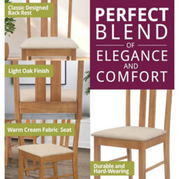 Dining Chairs,x2 Light Oak Wooden Kitchen Chairs With Warm Cream Fabric Seat - thumbnail 4