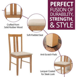 Dining Chairs,x2 Light Oak Wooden Kitchen Chairs With Warm Cream Fabric Seat - thumbnail 5