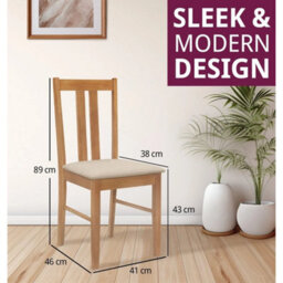 Dining Chairs,x2 Light Oak Wooden Kitchen Chairs With Warm Cream Fabric Seat - thumbnail 2