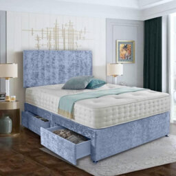 Dining Tables Classic Premium Fabric Divan Bed , 2 Drawers (Same Side) - King - Denim Cruhsed Velvet - thumbnail 4