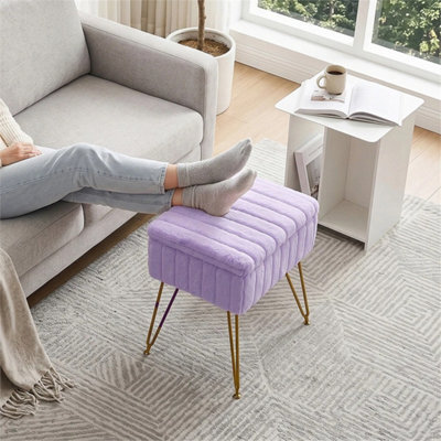 Purple Dressing Table Stool With Storage Ottoman Seat W/gold Metal Legs - image 1