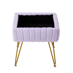 Purple Dressing Table Stool With Storage Ottoman Seat W/gold Metal Legs - thumbnail 3