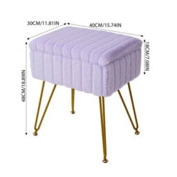 Purple Dressing Table Stool With Storage Ottoman Seat W/gold Metal Legs - thumbnail 2