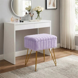Purple Dressing Table Stool With Storage Ottoman Seat W/gold Metal Legs - thumbnail 4