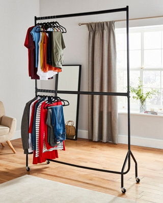 House Of Home 5Ft Long X 7Ft Two Tier Heavy Duty Clothes Rail On Wheels Clothes Hanging Rack - image 1