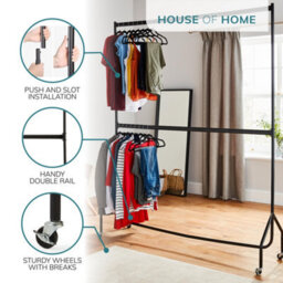 House Of Home 5Ft Long X 7Ft Two Tier Heavy Duty Clothes Rail On Wheels Clothes Hanging Rack - thumbnail 3