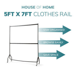 House Of Home 5Ft Long X 7Ft Two Tier Heavy Duty Clothes Rail On Wheels Clothes Hanging Rack - thumbnail 6