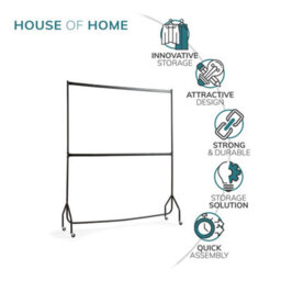 House Of Home 5Ft Long X 7Ft Two Tier Heavy Duty Clothes Rail On Wheels Clothes Hanging Rack - thumbnail 4