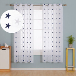 Deconovo Linen Look Embroidered Voile Curtains Star Pattern Sheer Curtains For Kids 55 X 90 Inch Navy Blue Two Panels - thumbnail 7