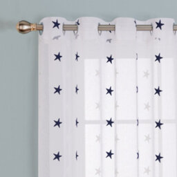 Deconovo Linen Look Embroidered Voile Curtains Star Pattern Sheer Curtains For Kids 55 X 90 Inch Navy Blue Two Panels - thumbnail 6