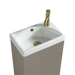 FNX Bathrooms Fluted Mini Cloakroom Vanity Unit With Basin Floor Standing Soft Close Door Integrated Storage - Soft Coffee - thumbnail 6