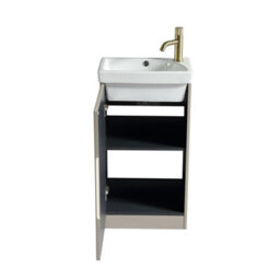 FNX Bathrooms Fluted Mini Cloakroom Vanity Unit With Basin Floor Standing Soft Close Door Integrated Storage - Soft Coffee - thumbnail 2
