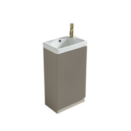 FNX Bathrooms Fluted Mini Cloakroom Vanity Unit With Basin Floor Standing Soft Close Door Integrated Storage - Soft Coffee - thumbnail 3