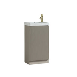 FNX Bathrooms Fluted Mini Cloakroom Vanity Unit With Basin Floor Standing Soft Close Door Integrated Storage - Soft Coffee - thumbnail 4