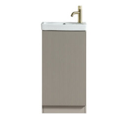 FNX Bathrooms Fluted Mini Cloakroom Vanity Unit With Basin Floor Standing Soft Close Door Integrated Storage - Soft Coffee - thumbnail 1