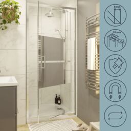 GoodHome Ledava Chrome Effect Mirror Strip Half Open Pivot Shower Door (H)195Cm (W)90Cm - thumbnail 8