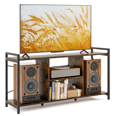 Gainoom Brown Tv Stand For 55Inch Tvs Industrial Entertainment Center With 4 Open Shelves - image 1