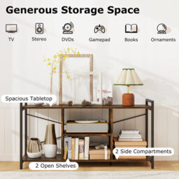 Gainoom Brown Tv Stand For 55Inch Tvs Industrial Entertainment Center With 4 Open Shelves - thumbnail 8