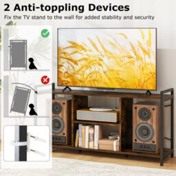 Gainoom Brown Tv Stand For 55Inch Tvs Industrial Entertainment Center With 4 Open Shelves - thumbnail 6