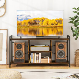 Gainoom Brown Tv Stand For 55Inch Tvs Industrial Entertainment Center With 4 Open Shelves - thumbnail 4
