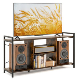 Gainoom Brown Tv Stand For 55Inch Tvs Industrial Entertainment Center With 4 Open Shelves