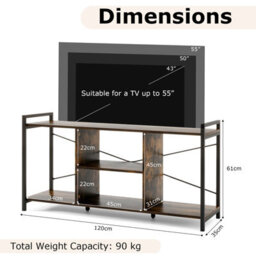 Gainoom Brown Tv Stand For 55Inch Tvs Industrial Entertainment Center With 4 Open Shelves - thumbnail 2