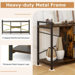 Gainoom Brown Tv Stand For 55Inch Tvs Industrial Entertainment Center With 4 Open Shelves - thumbnail 7