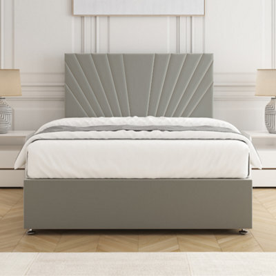 Bsspoke Maria Divan Bed Set Silver Plush Velvet With 24Inch Headboard & Mattress No Drawers In Double King 3Ft 4Ft 6Ft - image 1