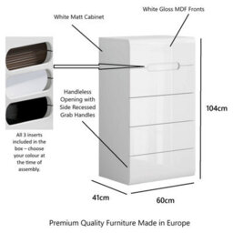 Impact Furniture Tallboy Tall Chest Of 5 Drawers White Gloss Bedroom Living Room Storage Soft Close Premium Quality Azteca - thumbnail 2