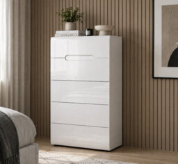 Impact Furniture Tallboy Tall Chest Of 5 Drawers White Gloss Bedroom Living Room Storage Soft Close Premium Quality Azteca - thumbnail 1