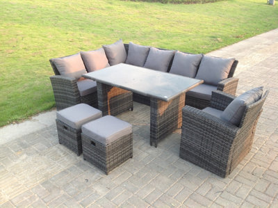 Fimous 9 Seater High Back Rattan Garden Furniture Set Corner Sofa With Black Tempered Dining Table 2 Stools With Arm Chair - image 1