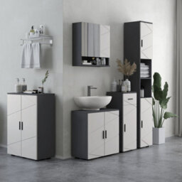 Kleankin Bathroom Vanity Unit, Pedestal Sink Cabinet With Shelf, Light Grey