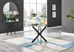 Furniturebox Novara Clear Tempered Glass 100Cm Round Dining Table With Black Starburst Legs & 4 Cream Halle Soft Fabric Chairs - thumbnail 2