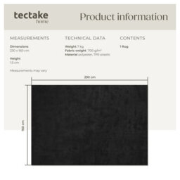 Tectake Rug Zonelle Short Pile And Ultra-Soft Carpet In Rectangular Or Round Design 160 X 230 Cm - Black - thumbnail 6