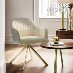 Tectake 1 Lounge Armchair Living Room Accent Chair 360 Swivel Slim Steel Legs Velvet Fabric   - Cream/gold - thumbnail 9