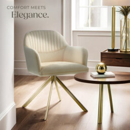 Tectake 1 Lounge Armchair Living Room Accent Chair 360 Swivel Slim Steel Legs Velvet Fabric   - Cream/gold - thumbnail 8