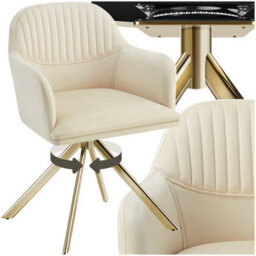 Tectake 1 Lounge Armchair Living Room Accent Chair 360 Swivel Slim Steel Legs Velvet Fabric   - Cream/gold
