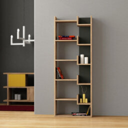 Decortie Oppa Modern Bookcase Tall Storage Shelving Unit 5 Tiers Oak Anthracite Grey 162.4Cm