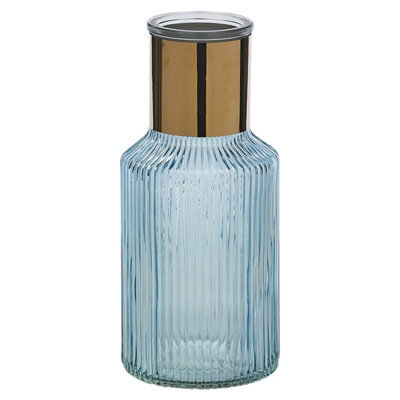 Urbn-Living Urbnliving Height 22Cm Small Blue Vintage Decorative Glass Bottle Table Vase With Gold Rim - image 1